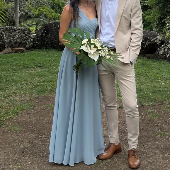 Davids Bridal -  Dusty Blue -  Bridesmaid Dress - One Shoulder - Picture 8 of 8